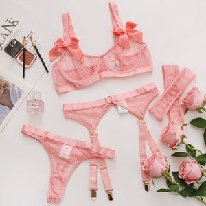 5-Pieces Lace Bowknot Transparent Underwear Ellolace