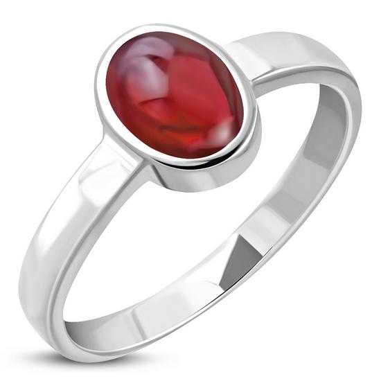 Simple Silver Garnet Stone Ring