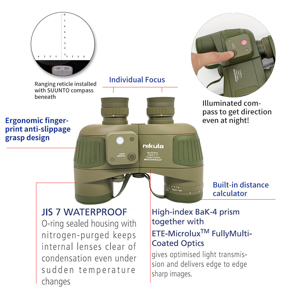 Télescope imperméable de jumelles des jumelles 10x50 de navigation marine