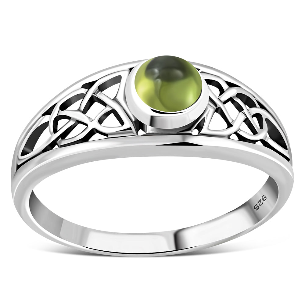 Peridot Stone Celtic Knot Silver Ring