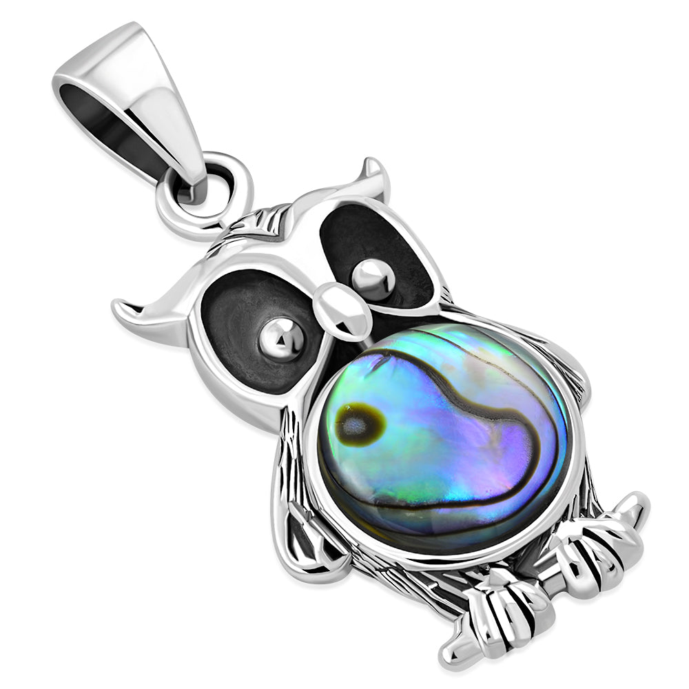 Abalone Shell Night Owl Silver Pendant