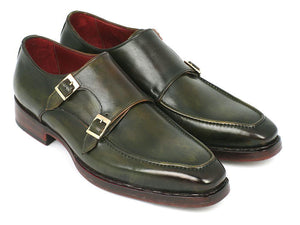 Paul Parkman Chaussures à double monkstrap Goodyear Welted pour hommes Vert (ID#061-GREEN)