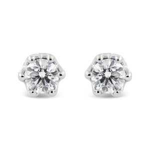 Boucle d'oreille à tige en or blanc 14 carats avec couronne de diamants ronds 1/2 carat au total