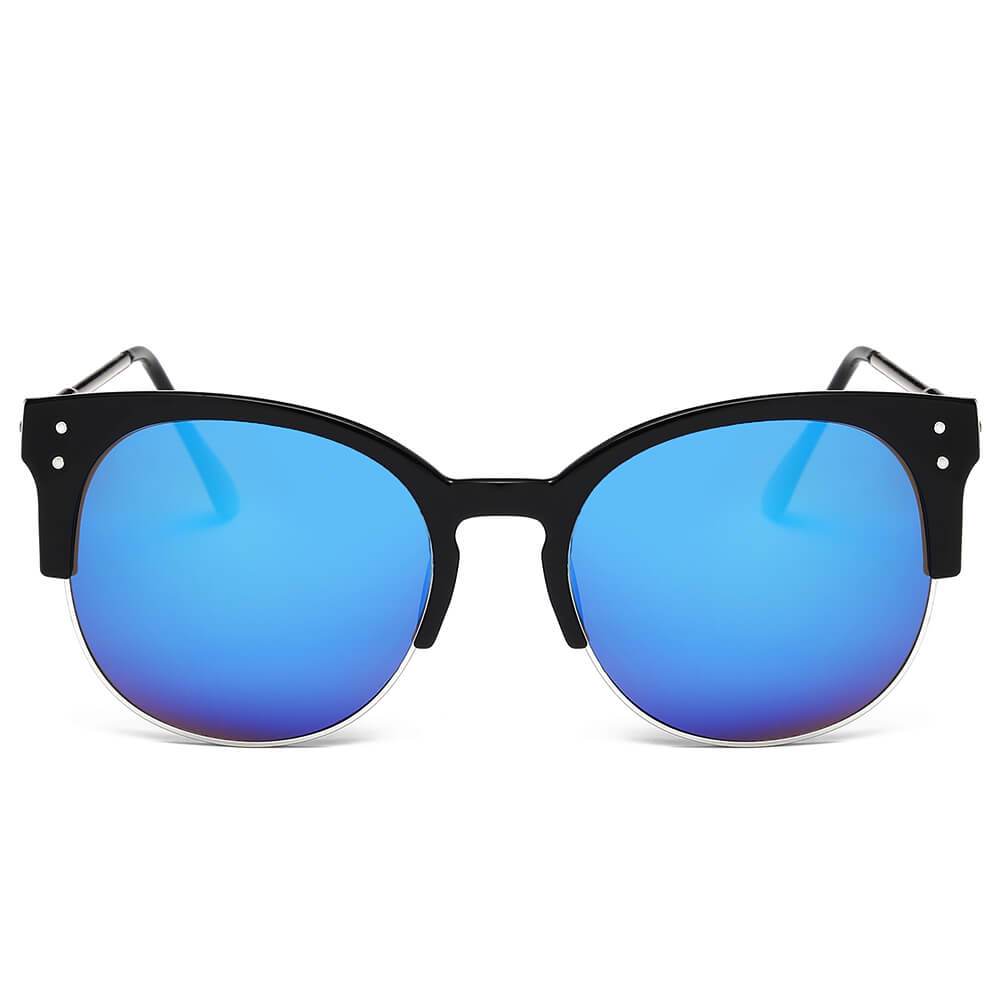 ABANDA |  Round Mirrored Flat Lens Half Frame Sunglasses Circle