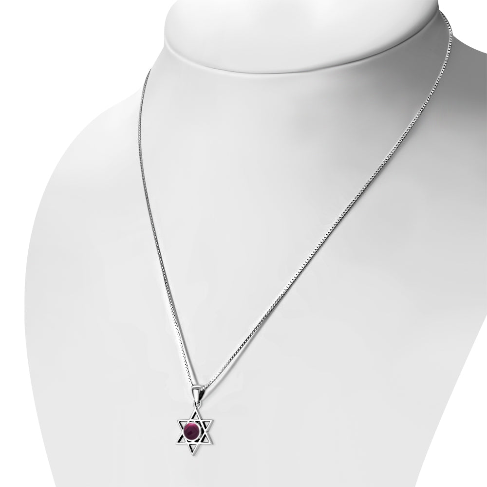 Garnet Star of David Silver Pendant