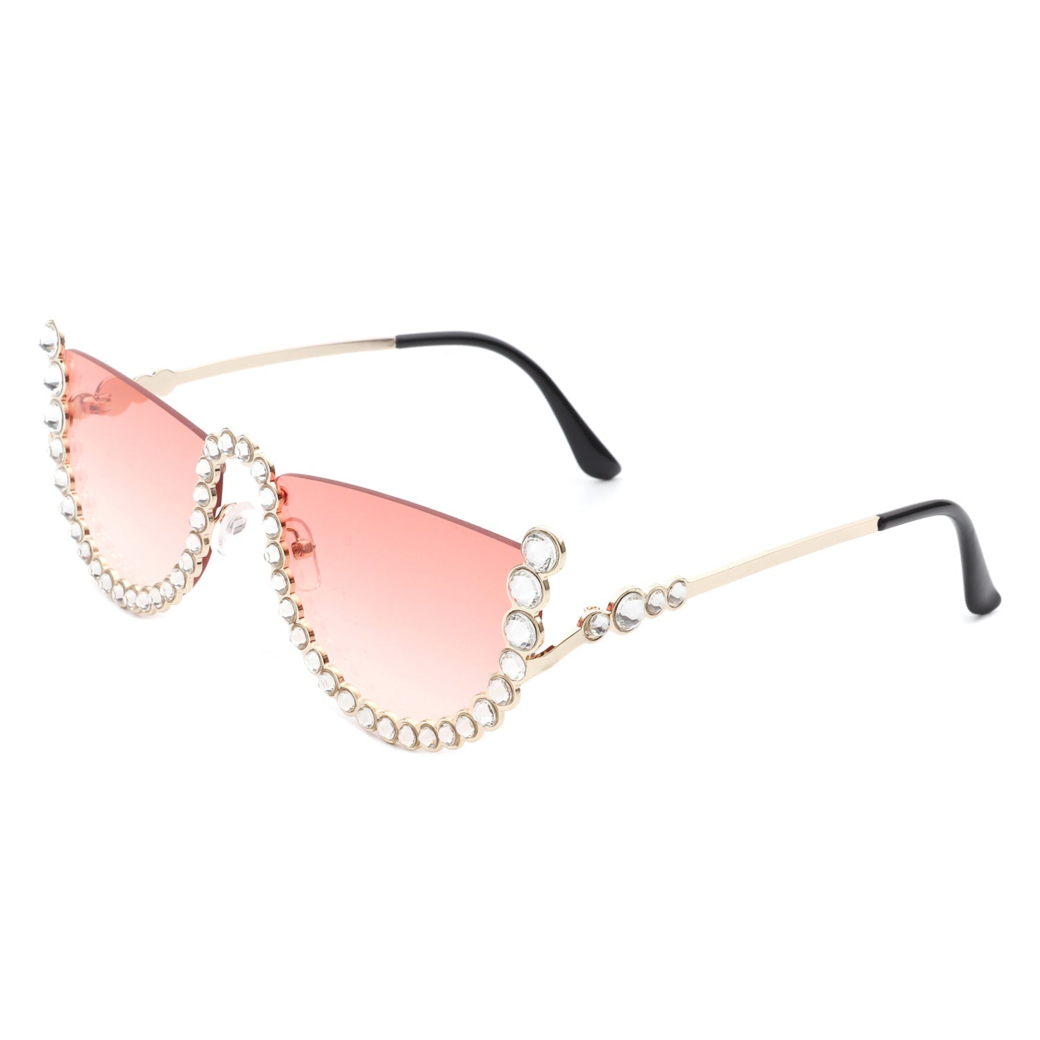 Florinda - Women Half Frame Rhinestone Round Fashion Sunglasses