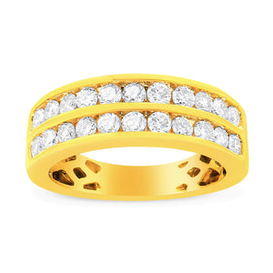 Bague en or jaune 10 carats à deux rangées de diamants