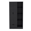 Armoire Dover avec quatre tablettes de rangement, tiroir et porte double -Noir.