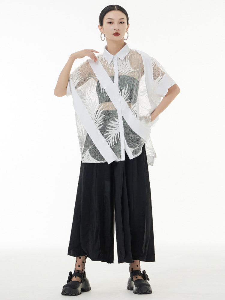 Hayato Sheer Leaf Blouse - White