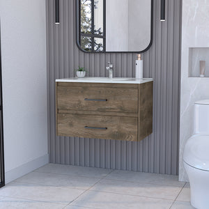 Wall Mounted Bathroom Vanity Alma with Sink and Two Drawers-Dark Brown / White.