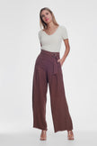 Pantalon large taille haute avec ceinture en marron