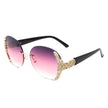 Jadeisle - Women Oval Rimless Rhinestone Design Round Oversize Sunglasses