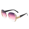 Jadeisle - Women Oval Rimless Rhinestone Design Round Oversize Sunglasses