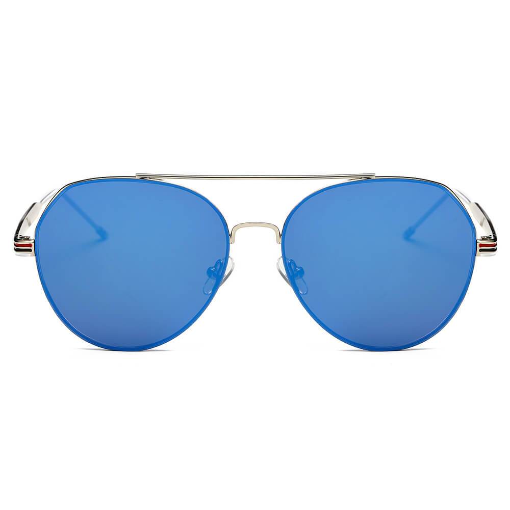 ERIE - Modern Teardrop Aviator Flat Mirrored Flat Lens Sunglasses