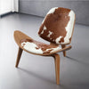 Wooden Pony Leather Upholstered Shell Shape Lounge Chair