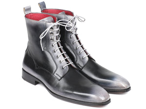 Paul Parkman Bottes à lacets en cuir bruni gris pour hommes (ID#BT535-GRY)