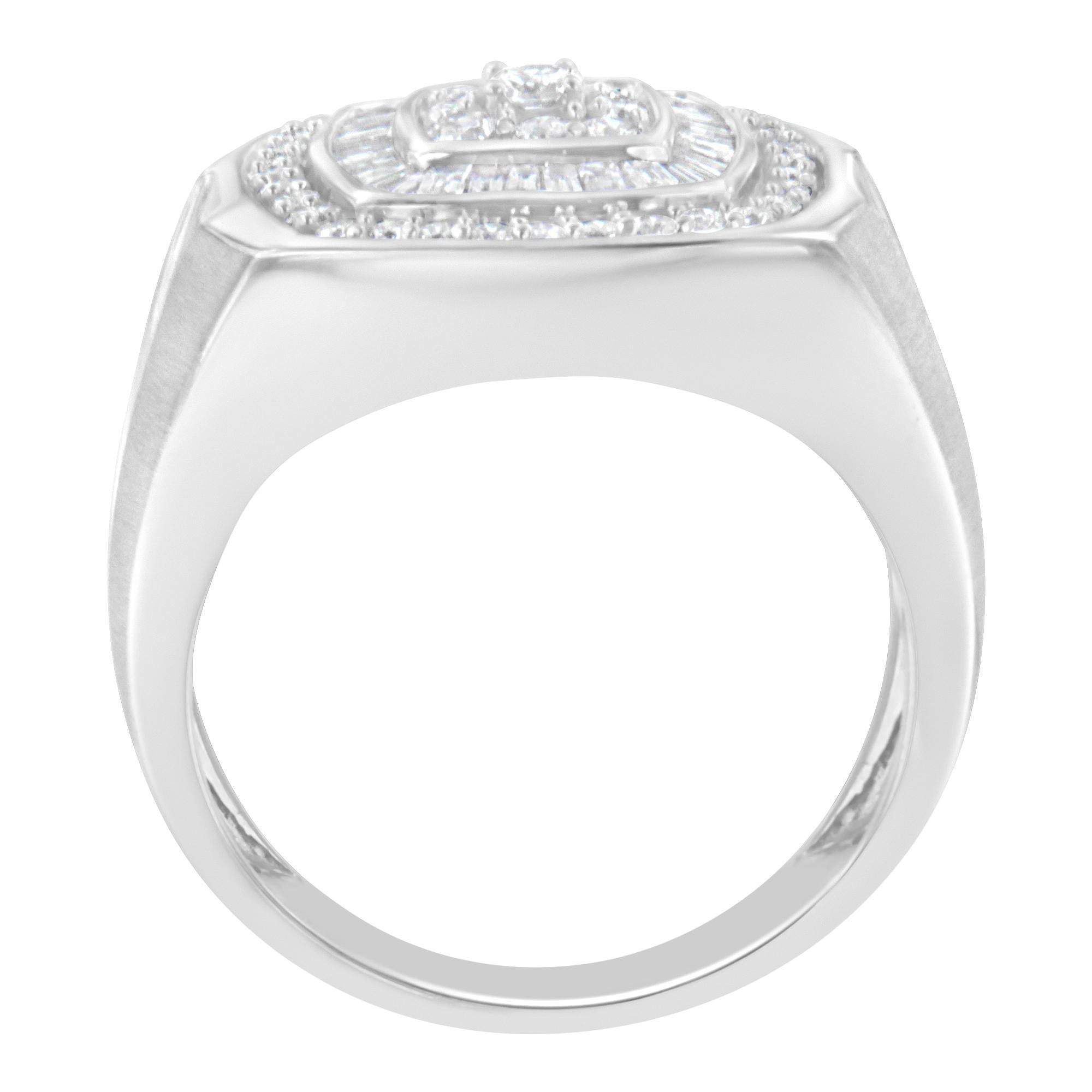 Bague en or blanc 14 carats avec diamants pour homme (1 carat au total, couleur HI, clarté SI1-I2)