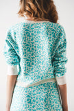 Lightweight Knitted Cardigan in Turquoise Animal Print