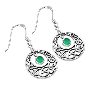 Boucles d'oreilles en argent avec nœud celtique en agate verte