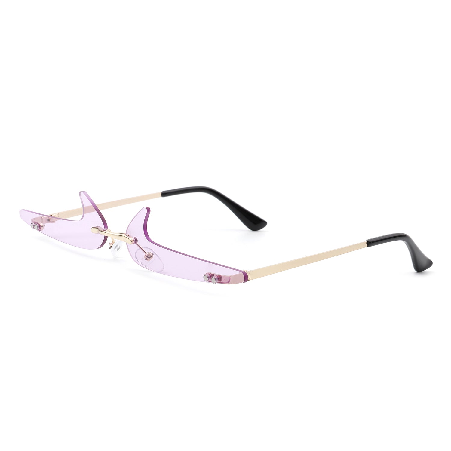 Amberlyn - Rimless Decorative Narrow Tinted Checkmark Shape Slim Glasses