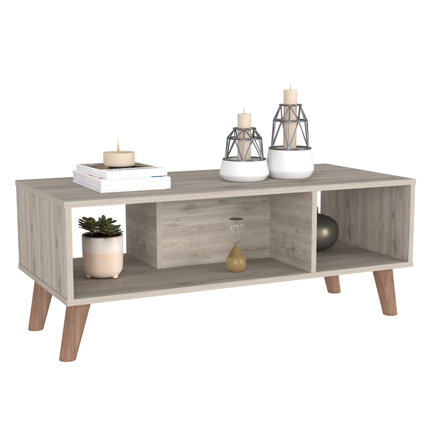 Coffee Table Plex, Two Open Shelves, Four Legs - Light Gray