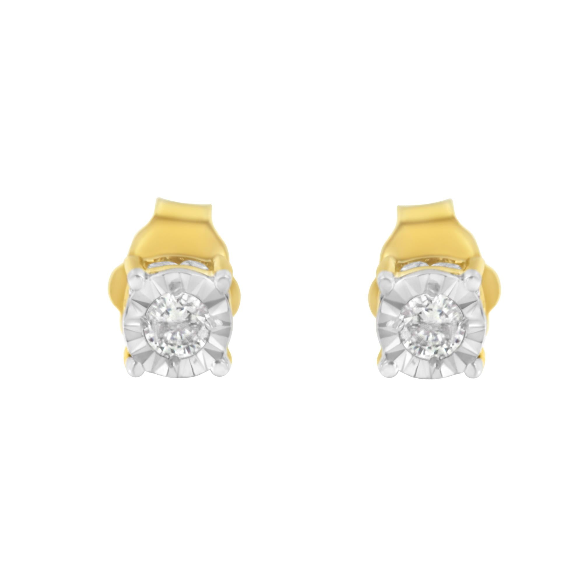 Yellow Plated Sterling Silver Diamond Stud Earring