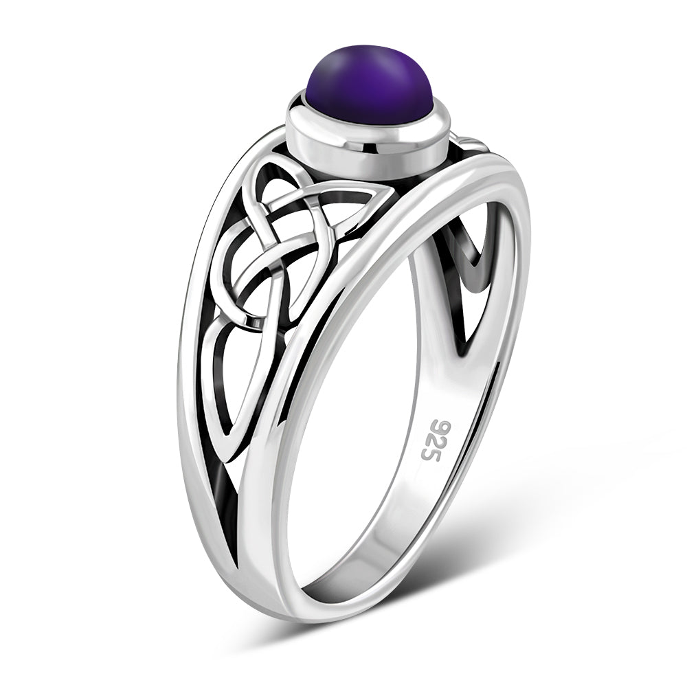 Bague en argent celtique avec pierre d'améthyste