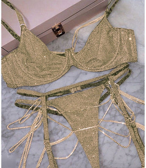 Sparkle Chain Push Up Bra and Panty Set Ellolace