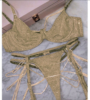 Sparkle Chain Push Up Bra and Panty Set Ellolace