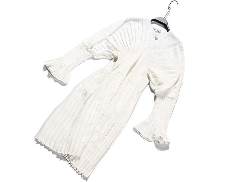 Sakiya Pleated Long Sleeve Shirt Dress - White