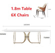 Italian Gold Modern Marble and Stainless Steel Table 6 Chairs