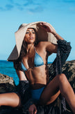 The Harlow Cheeky String Bikini Bottom in Smokey Blue