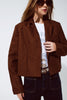 Oversized Cropped Blazer Vichy Design and Metallic Details in Brown