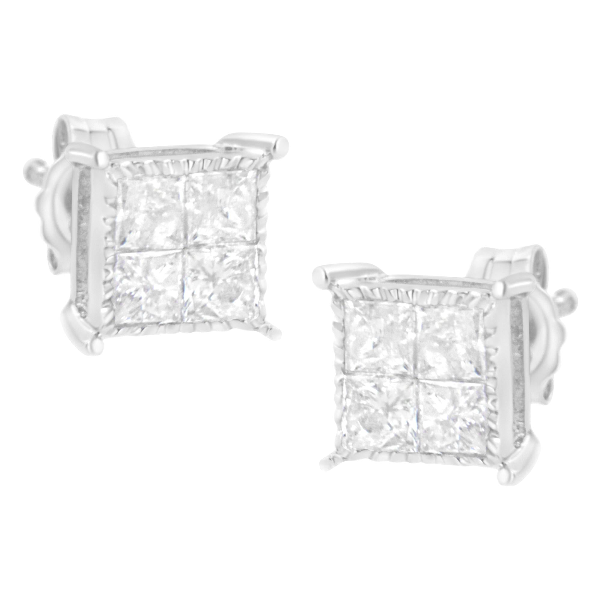 Sterling Silver 3/4 Cttw Composite Diamond Stud Earrings