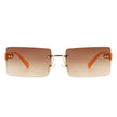 Jadesoul - Rectangle Retro Rimless Tinted Fashion Vintage Square Sunglasses