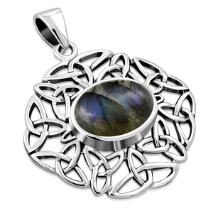 Labradorite Oval Celtic Knot Silver Pendant