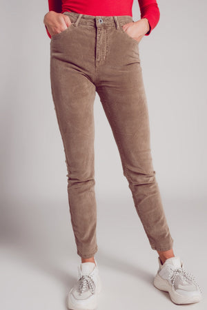 Pantalon skinny en velours côtelé de coton, beige