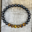 Grove - Bracelet de perles Mala en œil de tigre et bois noir d'ébène