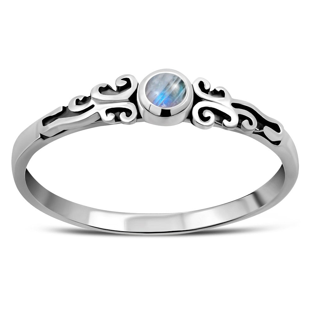 Bague en argent sterling avec pierre de lune arc-en-ciel