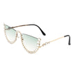 Florinda - Women Half Frame Rhinestone Round Fashion Sunglasses