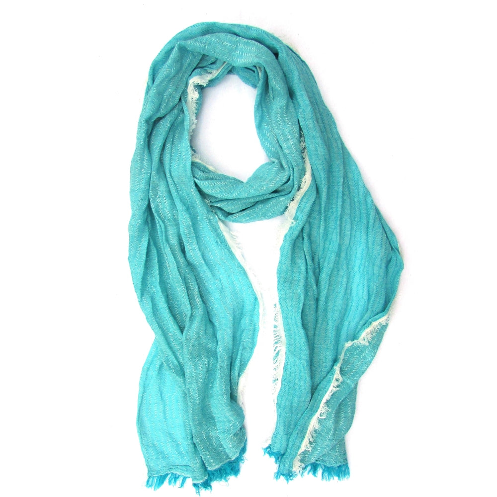 Turkish Cotton Blend Fringed Hobo Scarf Blue