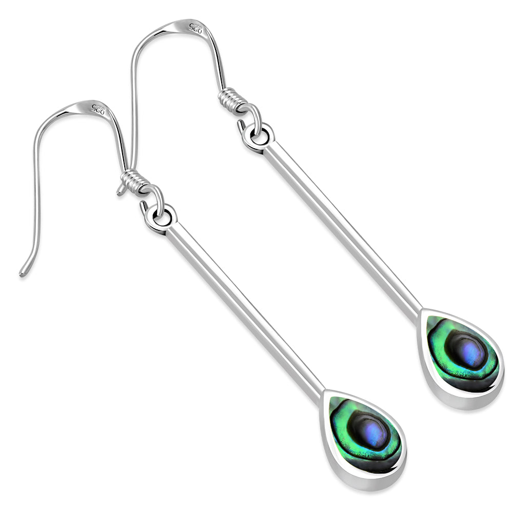 Boucles d'oreilles longues en argent avec coquille d'ormeau