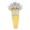 Grappe florale de diamants ronds et taille baguette en or jaune 10 carats 1,0 carat