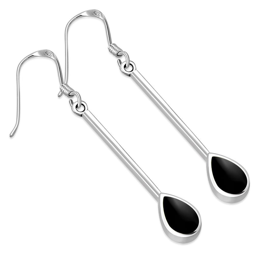 Boucles d'oreilles longues en argent avec onyx noir