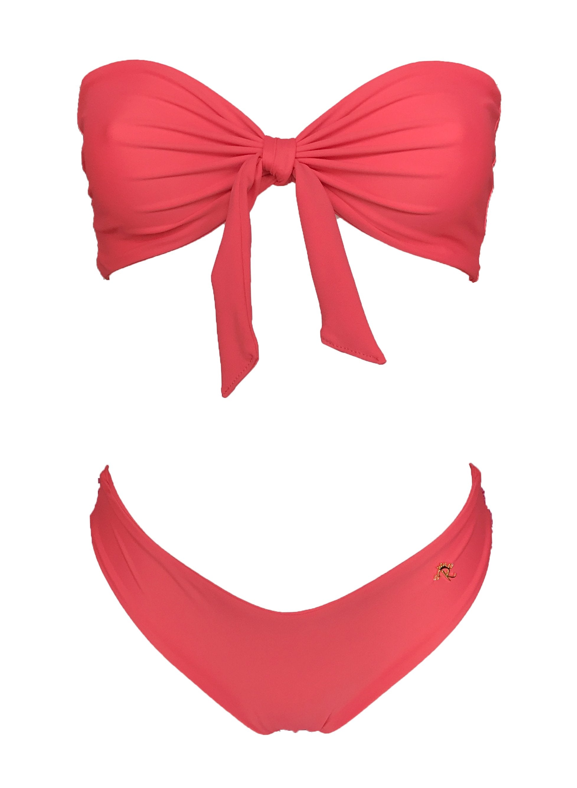 Zoey Bandeau Top & Classic Bottom - Coral