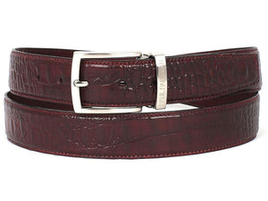 PAUL PARKMAN Ceinture en cuir de veau gaufré croco pour homme Bordeaux foncé (ID#B02-DBRD)