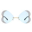 Quixotia - Rimless Butterfly Heart Shape Tinted Fashion Women Sunglasses