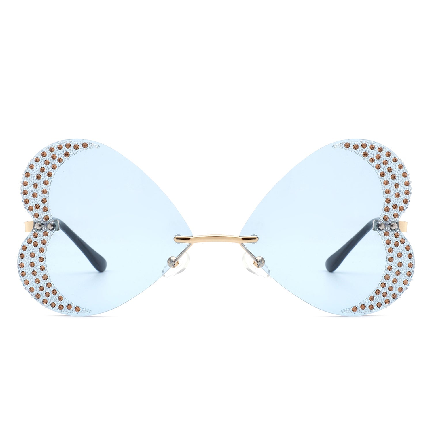 Quixotia - Rimless Butterfly Heart Shape Tinted Fashion Women Sunglasses