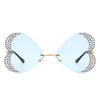 Quixotia - Rimless Butterfly Heart Shape Tinted Fashion Women Sunglasses