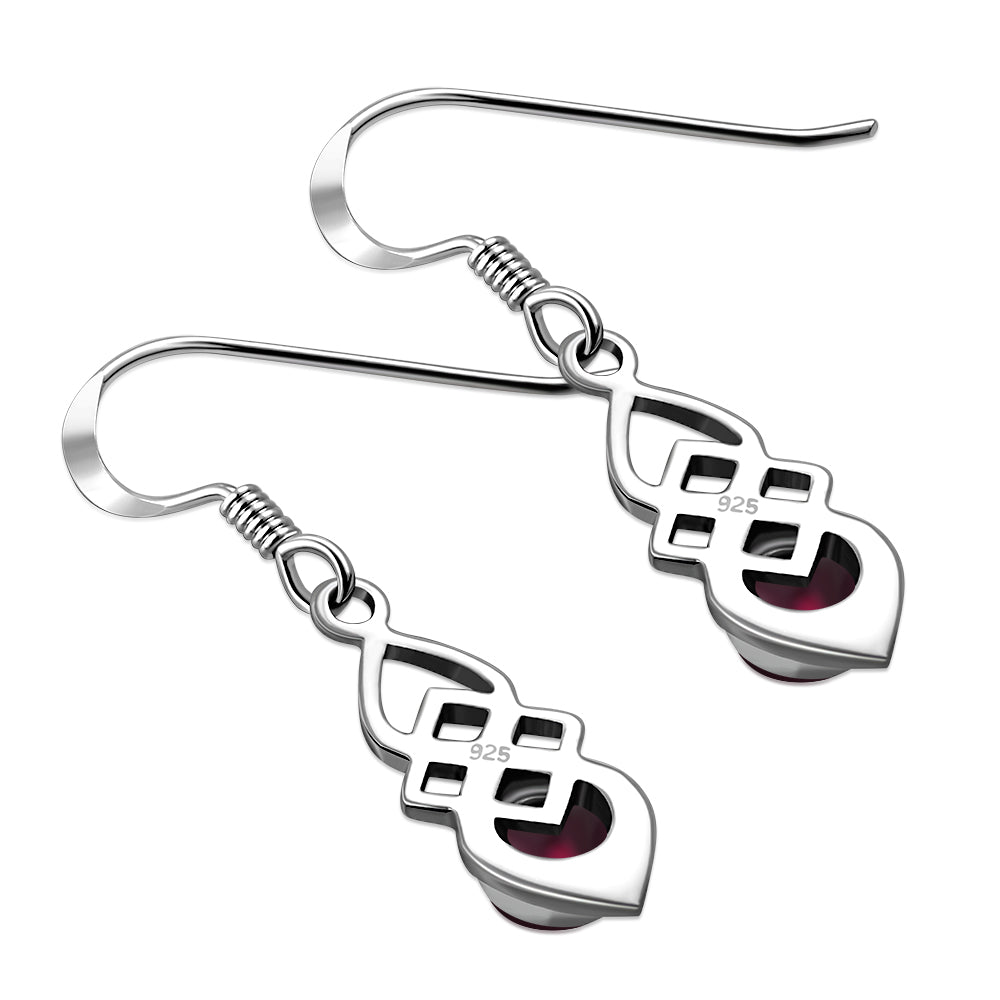 Boucles d'oreilles celtiques en argent et pierre grenat